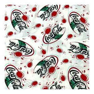 Vintage Coca Cola Fabric With Classic Logo Print White Red Green Retro 2.25 Yds